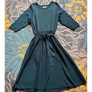 Eliza J Teal Knit Sweater Dress Belted Round Neck 3/4 Sleeve Midi 3X